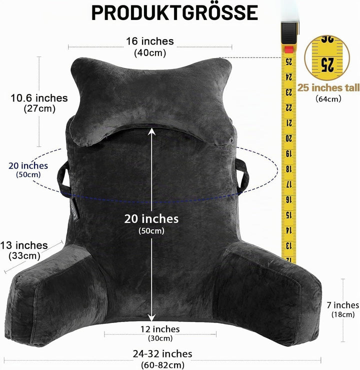 SLIGUY Lesekissen Bettauflage Kissen mit Nackenrolle &amp; höherem Stützarm zum Sitzen in Bett, Couch od