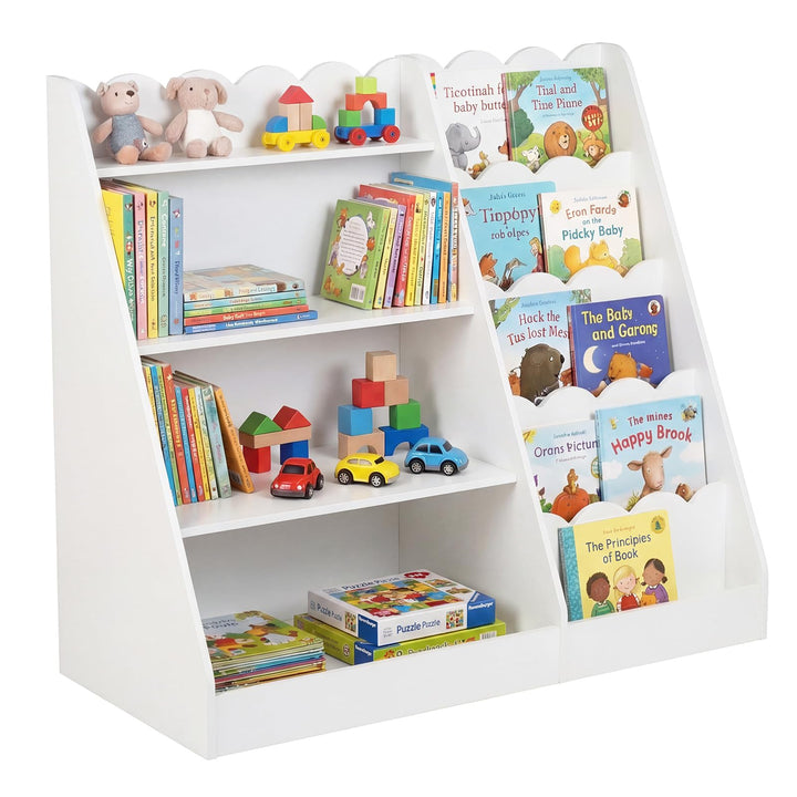 COSTWAY Kinder Bücherregal aus Holz, 5 stufiges Kinderregal mit 4 offenen Ablagen & versteckem Ablag