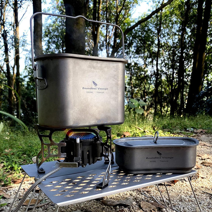 iBasingo Titan Kantine Becher Set 1500ml 600ml Outdoor Camping Kochgeschirr Tragbares Ultraleicht Ko