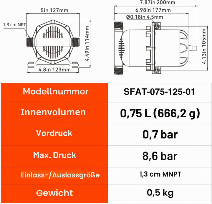 SEAFLO Wasserpumpe für Akkumulator, 125 psi, 666 g