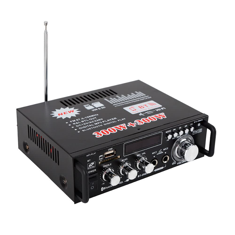 MBUYI HiFi Verstärker mit Bluetooth, Stereo Audio Receiver mit 2 Mikrofoneingang Echo, Amplifier End