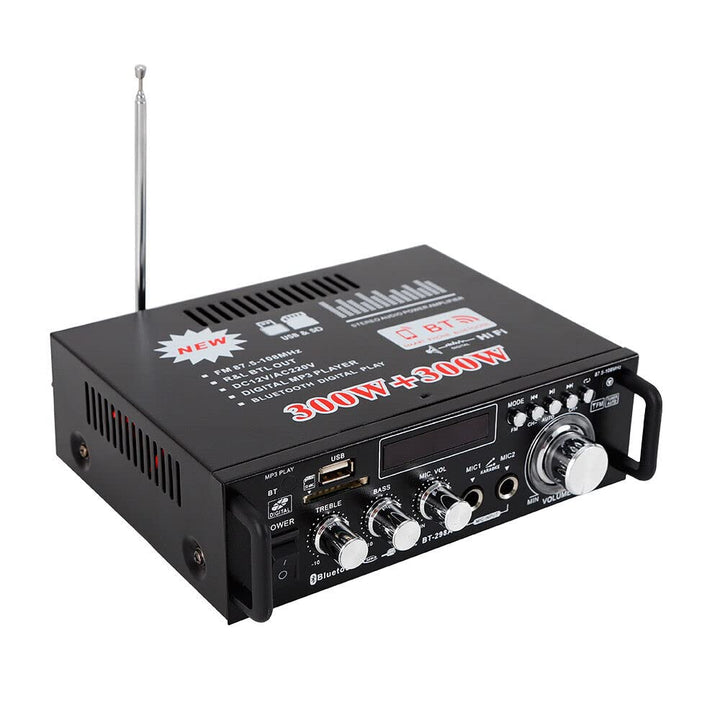 MBUYI HiFi Verstärker mit Bluetooth, Stereo Audio Receiver mit 2 Mikrofoneingang Echo, Amplifier End