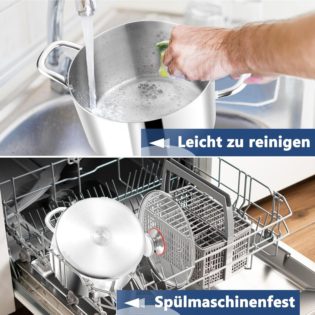 Joyfair Kochtöpfe, 20cm Kochtopf Suppentopf mit Glasdeckel, 3,3L Premium 3-Lagiger Edelstahl Fleisch