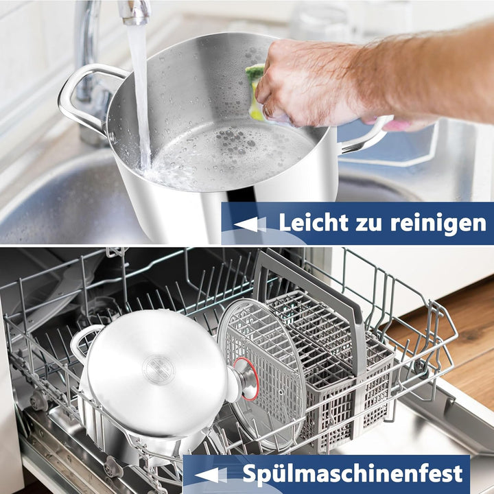 Joyfair Kochtöpfe, 20cm Kochtopf Suppentopf mit Glasdeckel, 3,3L Premium 3-Lagiger Edelstahl Fleisch