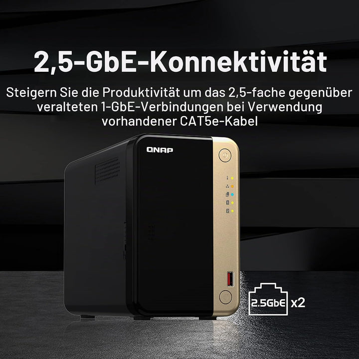 QNAP TS-264-8G-24WD-US 2 Bay Hochleistungs-Desktop-NAS mit 4 TB Speicherkapazität, vorkonfiguriertes