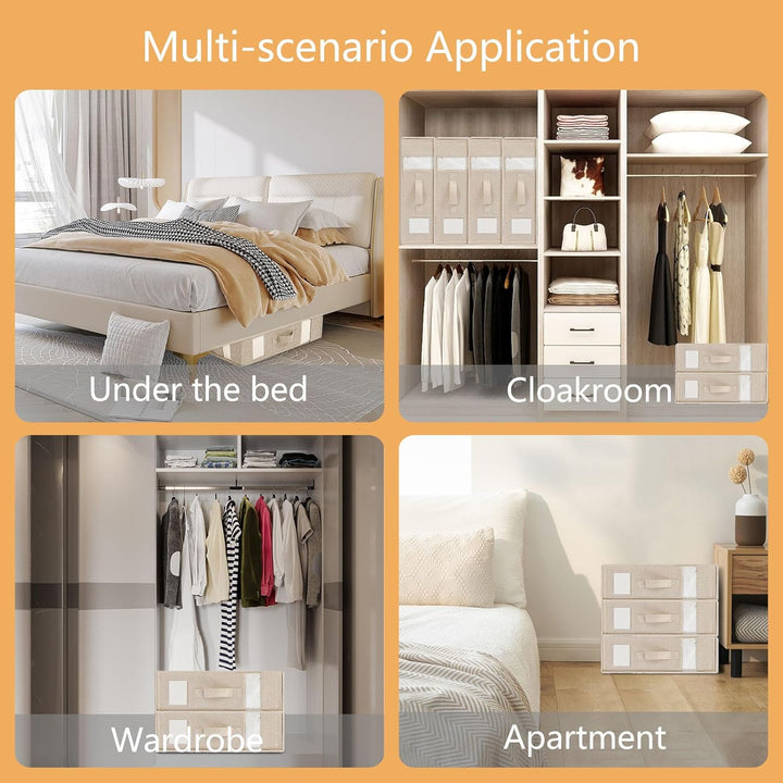 2er-Pack Faltbare Bettlaken Organizer mit klarem Fenster und verbessertem Griff, Beige Leinen Schran