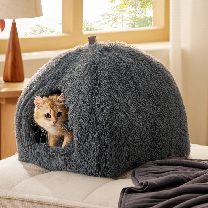 BEDSURE Katzenbett grosse Katzen Katzenhöhle- 40x40x40 cm Plüsch Katzenhaus Indoor mit abnehmbarem K