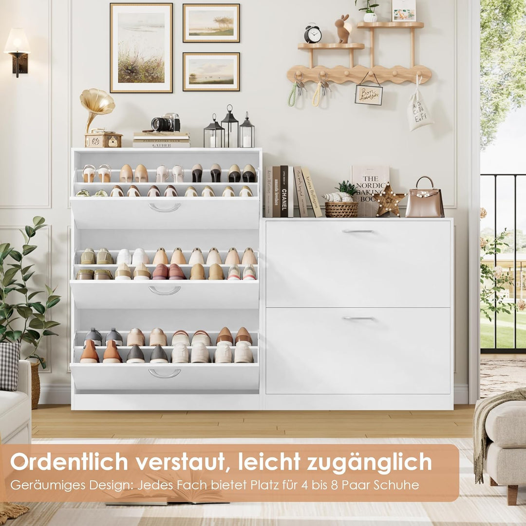 FirFurd Schuhschrank weiss mit Schuhkipper für 12-24 Parre, Schuhregal platzsparend für Schuhaufbewa