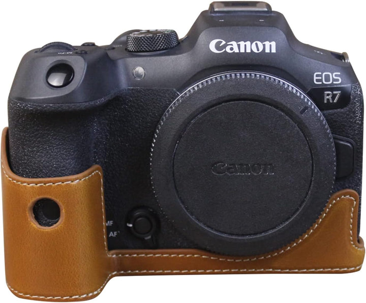 Rieibi EOS R7 Schutzhülle für Canon EOS R7 Digitalkamera (PU-Leder, Halbtasche für Canon EOSR7), bra