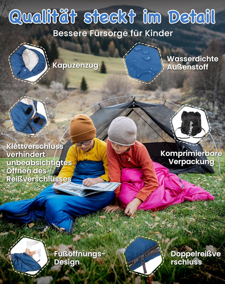 KingCamp Kinderschlafsack 3 Jahreszeiten Deckenschlafsack für Kinder 100-140cm Leicht Warm für Campi
