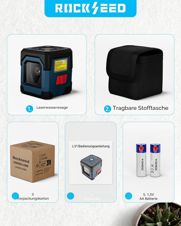 Kreuzlinienlaser Grüner, RockSeed Selbstnivellierend Linienlaser, 1m Stossfest Drehbar Vertikale/Hor