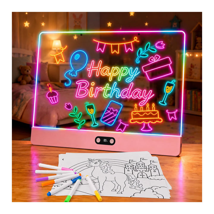 sylvwin LED Zeichenbrett Kinder – Neon Leuchtboard 35×26cm, 8 Farben & 3 Lichtmodi, LED Maltafel Wie