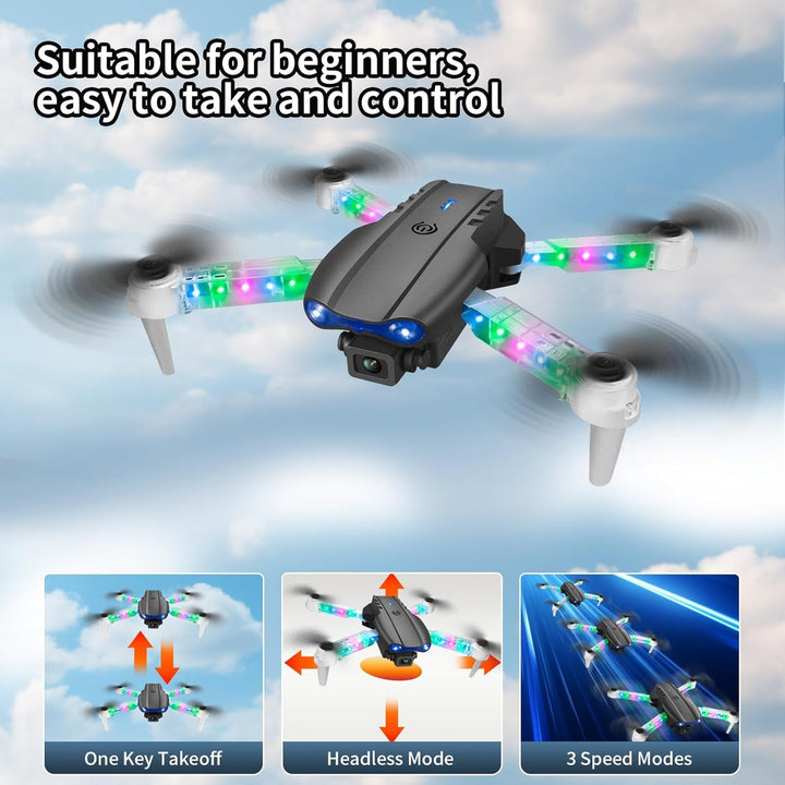 OBEST Drohne mit Kamera 1080P mit LED Lichter für Erwachsene, Faltbar Quadcopter mit WiFi Übertragun