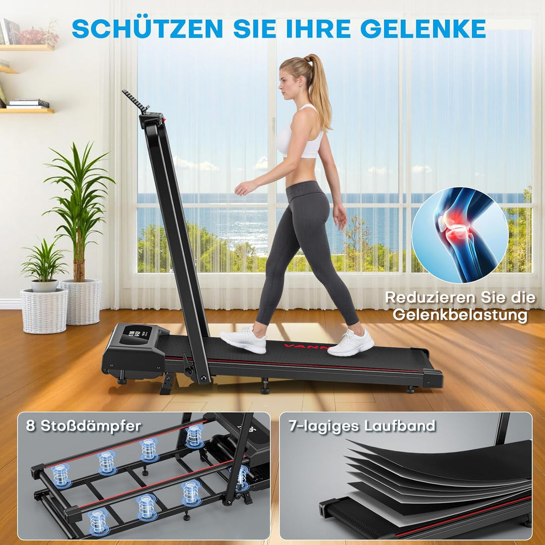 Laufband für Zuhause, VANNECT Walking Pad, 1-12 km/h Klappbares Laufband mit 9% Steigung, Ultra-Leis