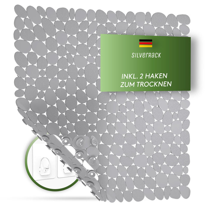 SilverRack Duschmatte rutschfest 53x53 cm (Grau Kiesel Steinoptik) - Antirutschmatte Dusche BPA frei