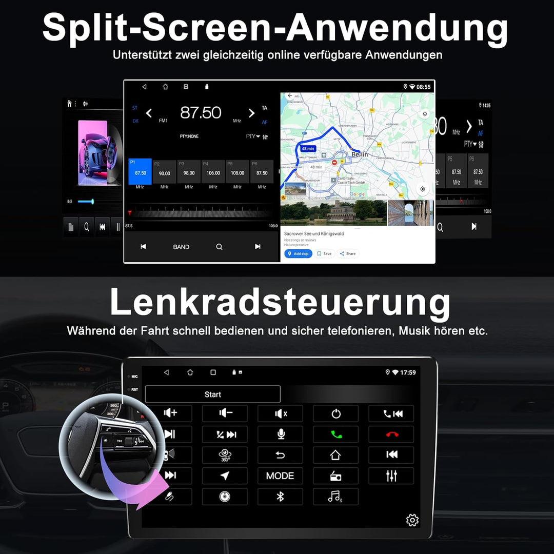 Autoradio 4GB+64GB Android 13 für Mercedes-Benz C Class 3 W204 S204 2006-2011 9" Touchscreen mit Blu