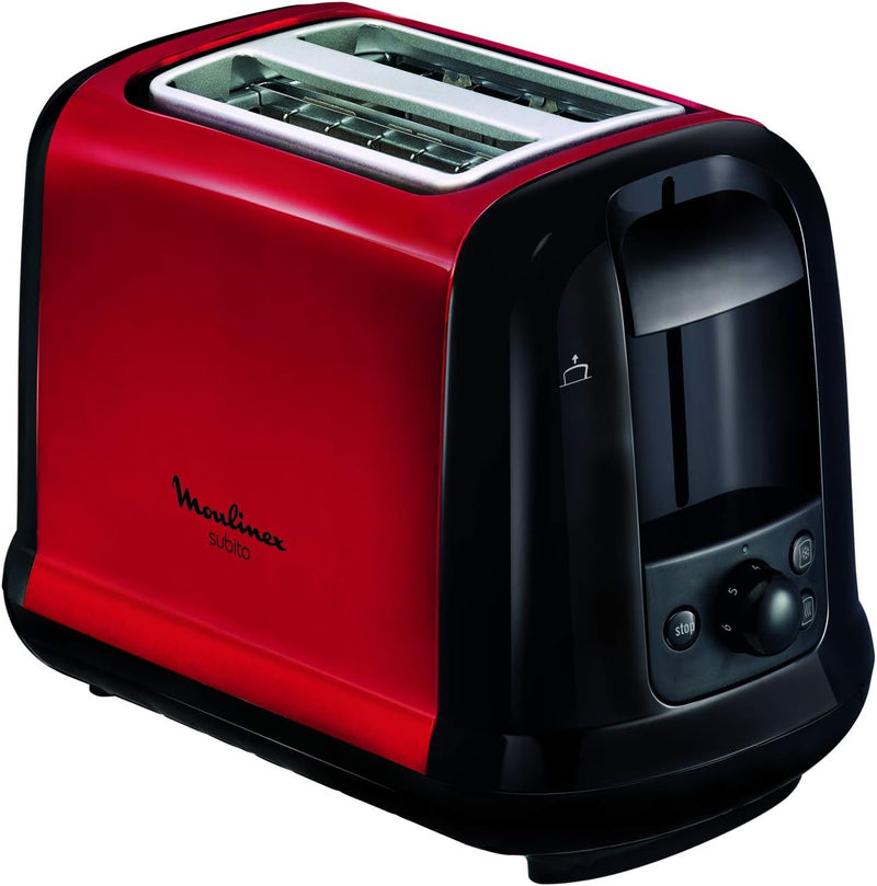 Moulinex LT260D11 Subito Toaster, Aufwärm- und Auftaufunktion, Krümelschublade, Schwarz/Edelstahl Ro