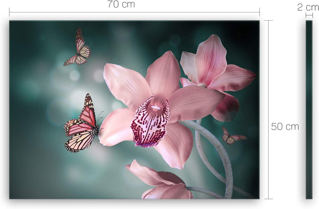 ge Bildet Bild auf Leinwand | Orchideen mit Schmetterlingen - natur blumen K in 70x50 cm als Wandbil
