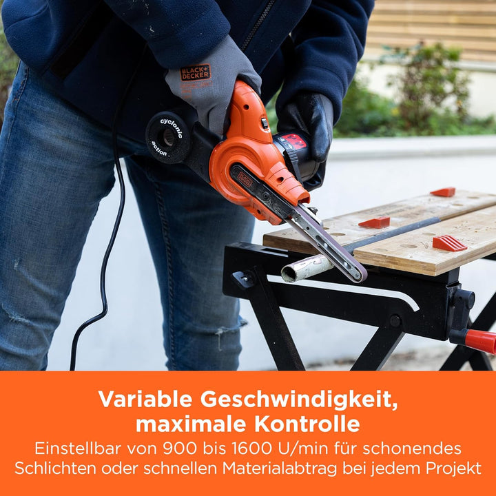 Black+Decker Bandschleifer KA900E mit Absaugung – Schleifmaschine für Holz, Metall, Stein, Gips, Ker