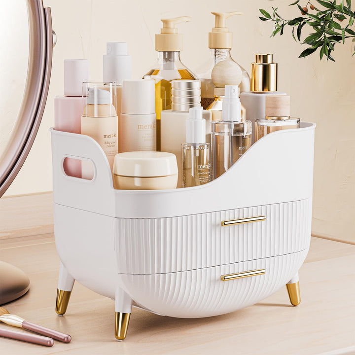 Make Up Organizer mit 2 Schubladen, Grosse Anti-Rutsch Schminktisch Organizer, Kosmetik Organizer, I