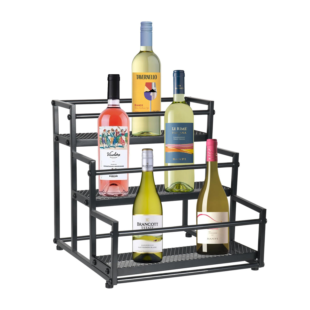 Alyoen Weinregal, 3-stöckiges modernes schwarzes Weine Flaschenregal für Sirup, Weine, Gewürze, Flas