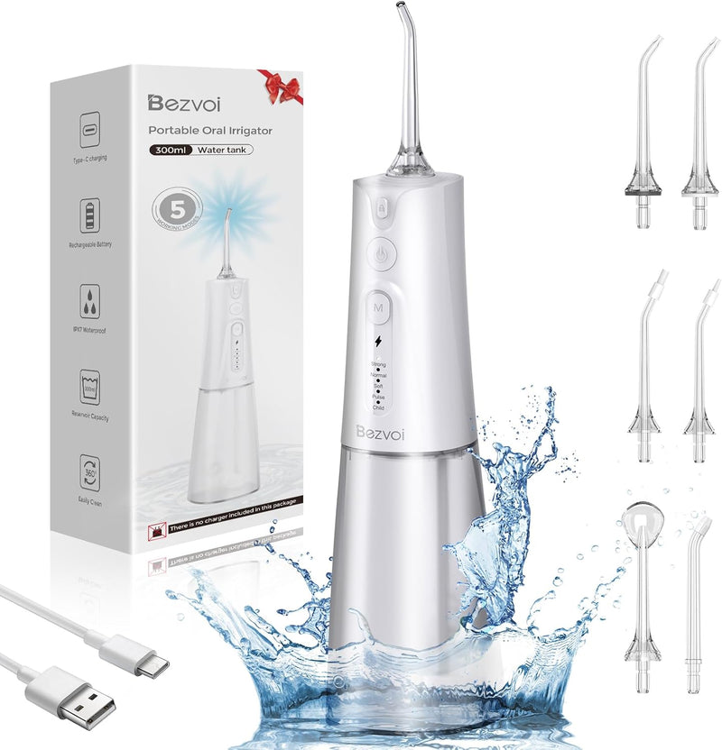 Munddusche Kabellos Zahnreinigung Water Flosser: Oral Irrigator mit 5 Modi, 300ML Wassertank IPX7 Wa