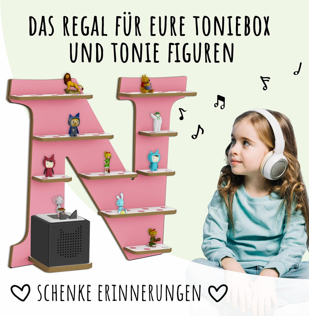 Regal Buchstabe für Toniebox, Wandregal für Tonie Figuren, personalisiert mit Name, Aufbewahrung für