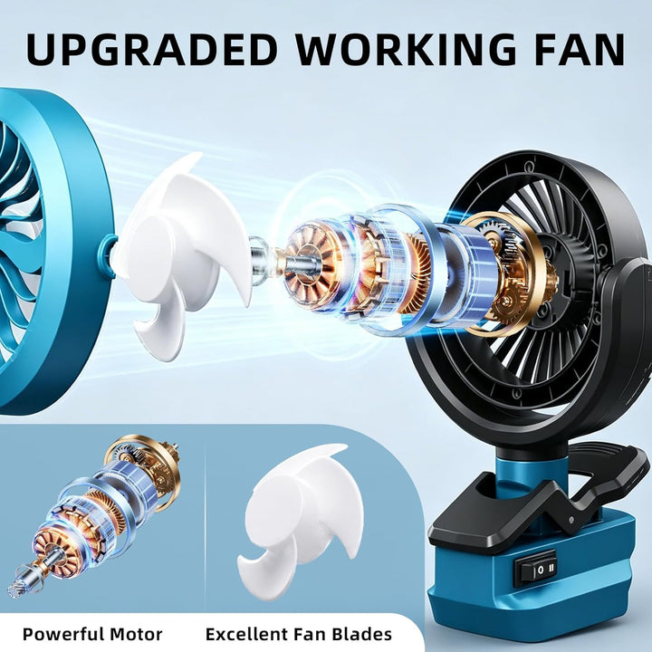 Tragbarer Clip-on-Ventilator für Bosch BAT618 18V Akkus (ohne Batterie) mit LED Leuchten für Baustel