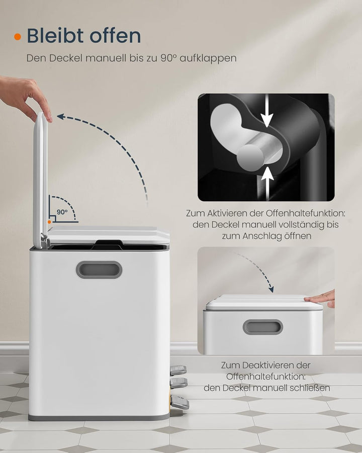 SONGMICS HOME Mülleimer Küche, 3 x 15 L Fächer, Abfalleimer mit farbcodierbaren Pedalen, Mülltrennsy
