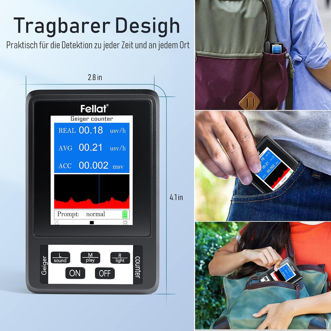 Geigerzähler, FELLAT Nuklear Strahlungsdetektor Dosimeter zur Messung, Beta Gamma Röntgen-Tester, Pr