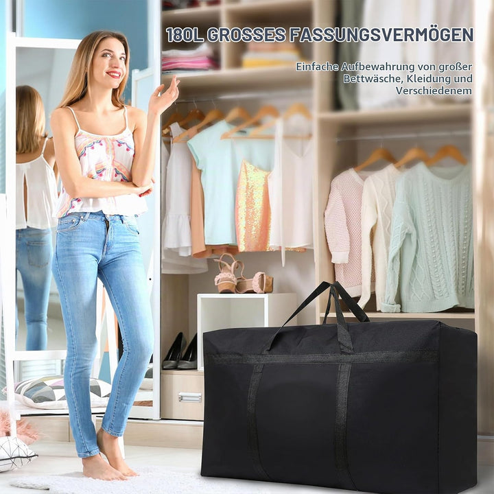 2 Stück 180L Extra Grosse Aufbewahrungstasche 600D Oxford Heavy-Duty Umzugstaschen mit Reissverschlü