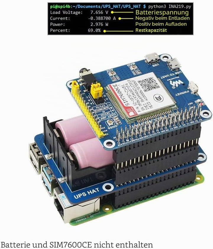 UPS HAT for Raspberry Pi Series Boards Support 5V Uninterruptible Power Supply Charge and Power Outp