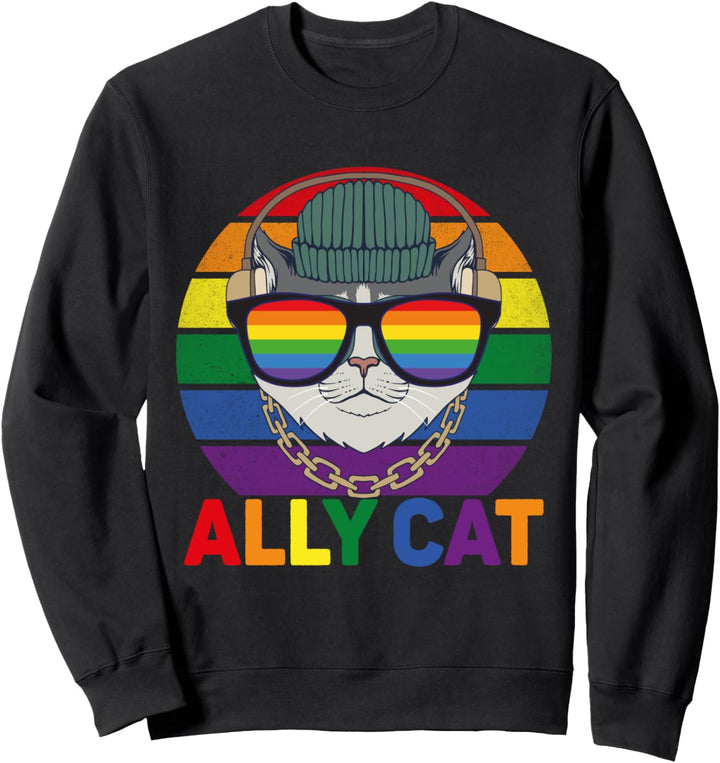Ally Cat LGBT Gay Rainbow Pride Flagge – Ally Cat LGBT Brille Sweatshirt