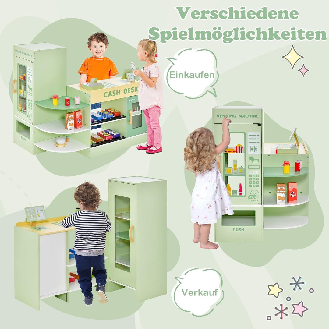GOPLUS Kinder Kaufladen, Supermarkt aus Holz, Kaufmannsladen mit mit Kasse, POS-Automat & Verkaufsau