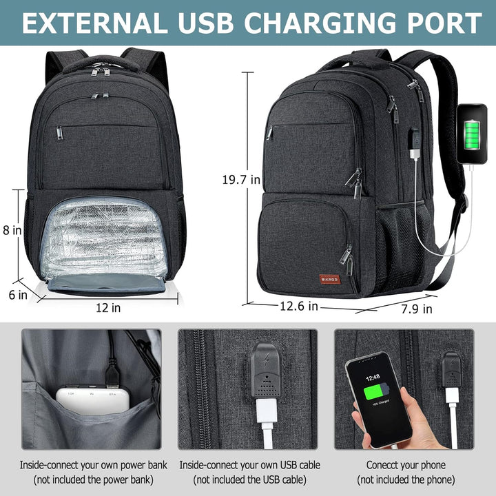 BIKROD Gross Lunch Schulrucksack Arbeit Rucksack 17.3 Zoll Laptop Rucksack mit USB Ladeanschluss Bus