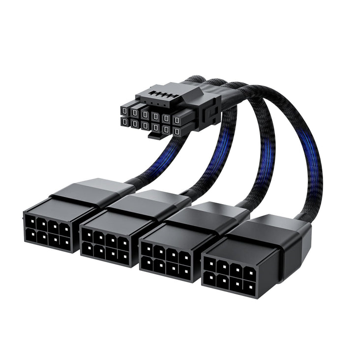 12VHPWR-Kabel 16-Pin (12+4) Stecker auf 4x 8-Pin PCIe Buchsen | 600W für RTX 4090/4080/H100 | Ummant