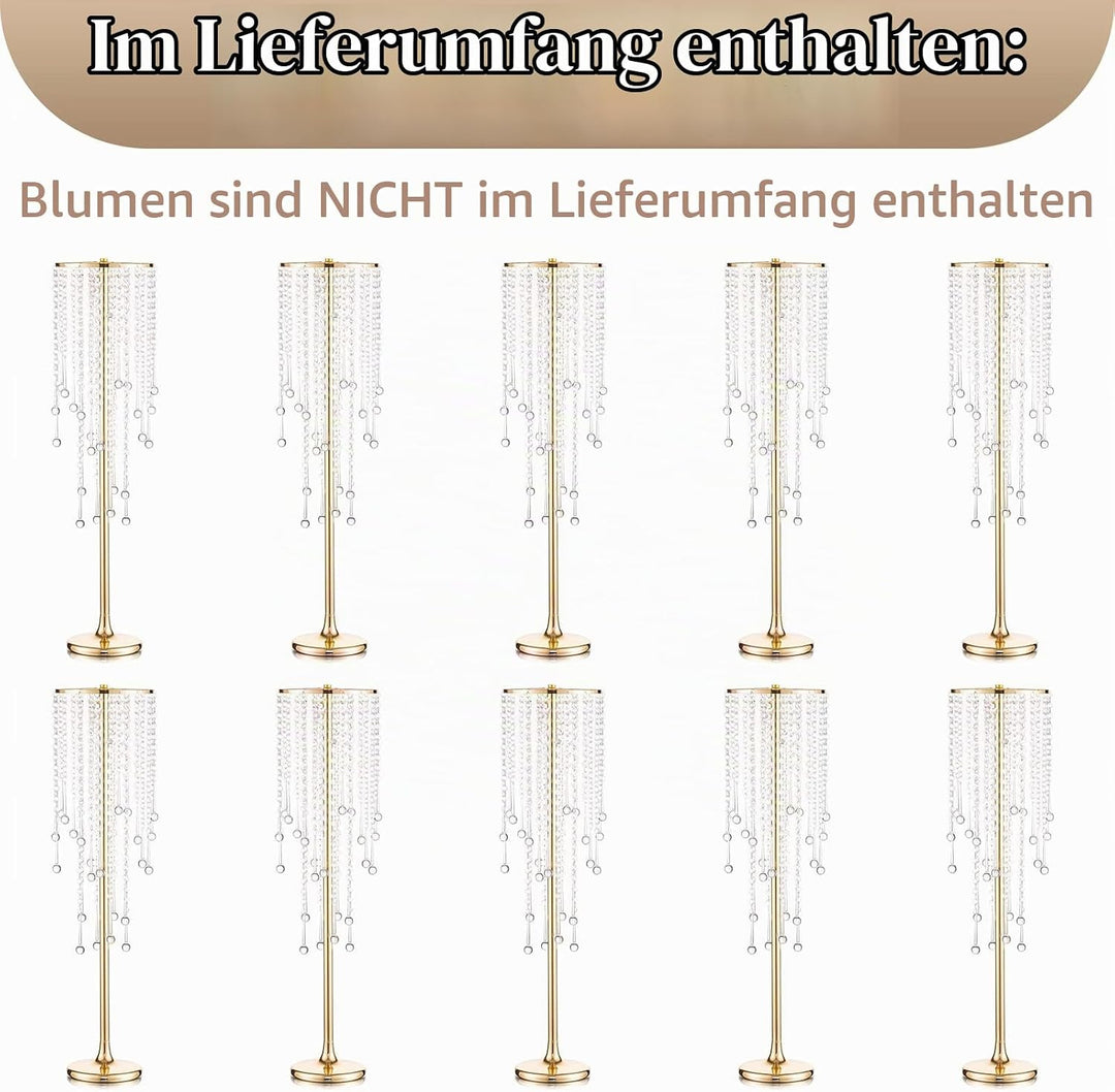 Sziqiqi 75cm Metall Gold Vasen mit Kristall Kette Hochzeits Tischdekoration – 10Stück Hoch Vase Blum
