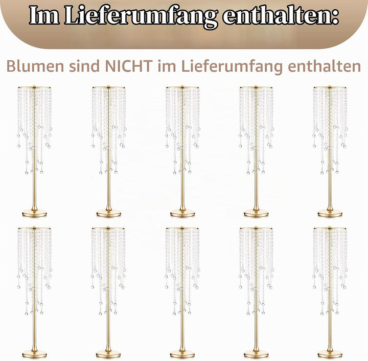 Sziqiqi 75cm Metall Gold Vasen mit Kristall Kette Hochzeits Tischdekoration – 10Stück Hoch Vase Blum