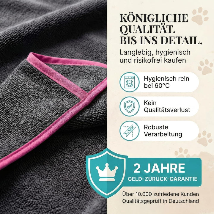 HUND IST KÖNIG Hundehandtuch extra saugfähig - Hunde Handtuch saugstark aus Mikrofaser mit 4 Eingrif