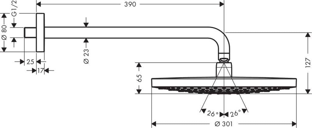 hansgrohe Raindance Select S 300 Duschkopf, Kopfbrause für Wandmontage, 2 Strahlarten, Chrom 2 Strah