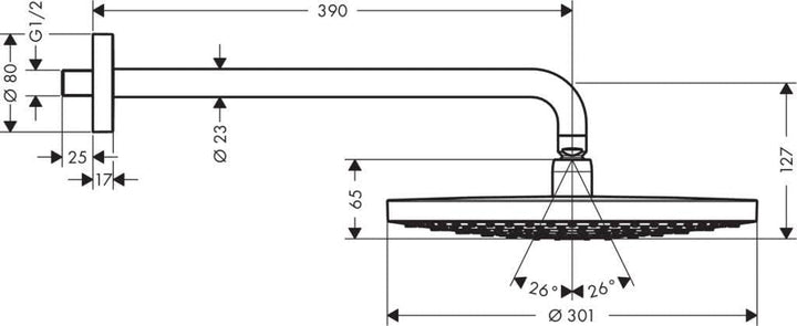 hansgrohe Raindance Select S 300 Duschkopf, Kopfbrause für Wandmontage, 2 Strahlarten, Chrom 2 Strah