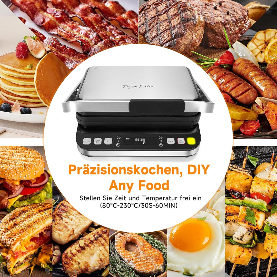 Taylor Swoden Aroma – 2000 W Grill, Sandwichmaker und Panini-Maker, 180º Öffnung, LED-Display und ab