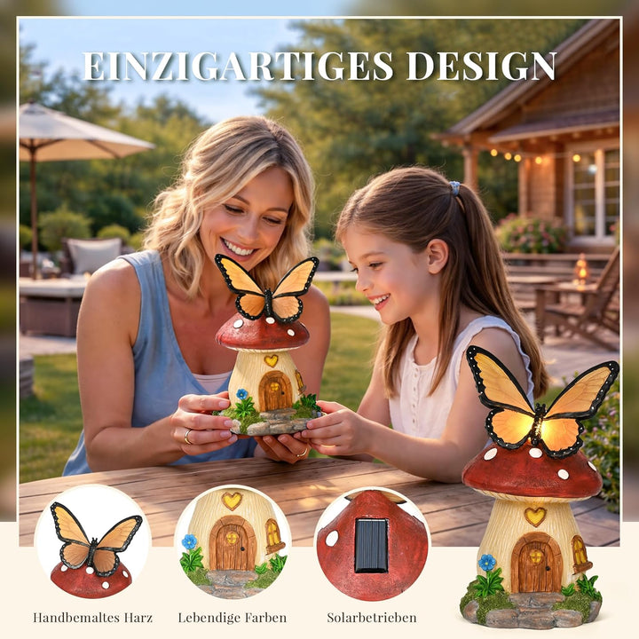 GIGALUMI Solar Schmetterlings Pilzhäuser, Gartendeko für Aussen, Geschenke für Mama, Muttertagsgesch