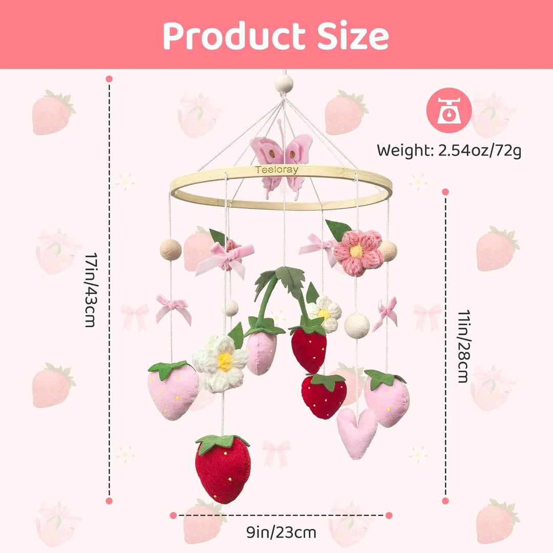 Mobile Baby mit Erdbeere, Blumen und Filzbällen Mädchen baby mobile windspiel für Babybett, Mobile B