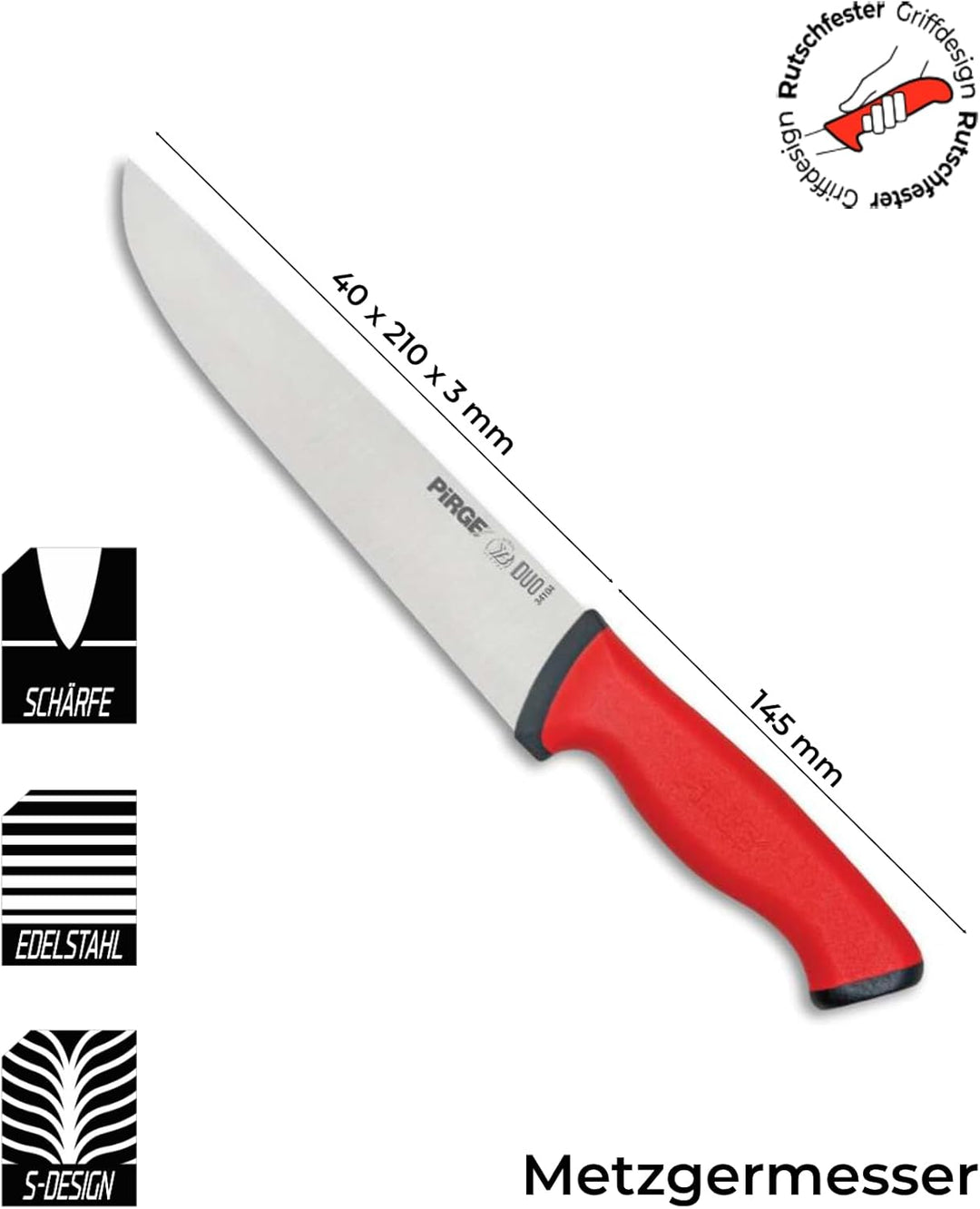Pirge Duo Profi Metzgermesser Set 2 TLG - Rutschfester Griff - 16,5 cm und 21 cm - Schlachtermesser