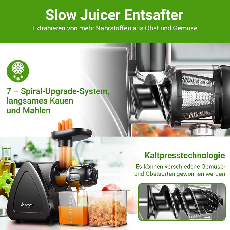 Entsafter Gemüse und Obst Testsieger, Aobosi slow juicer mit Reversierfunktion, leisem Motor, hoher