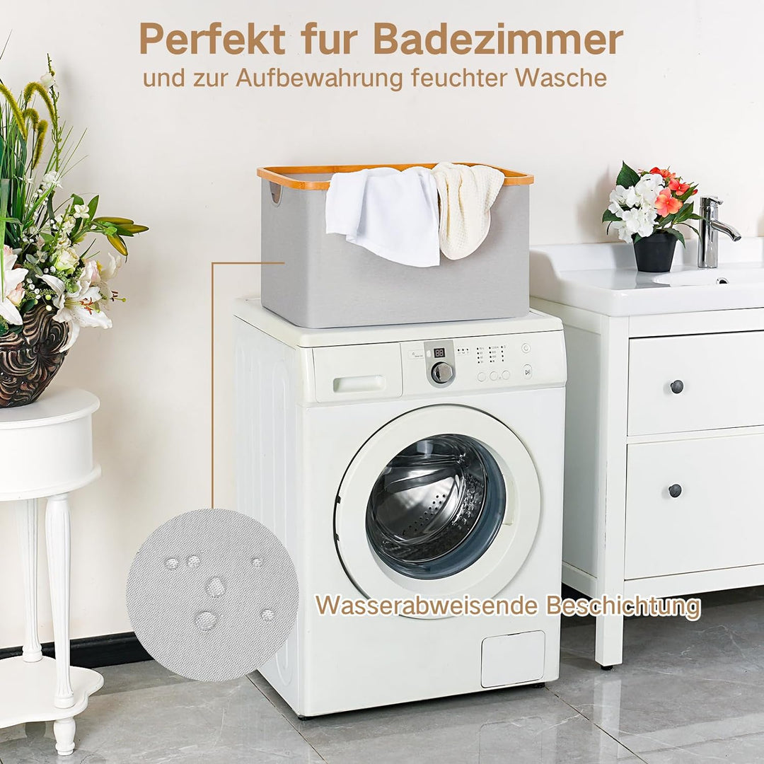 efluky Faltbarer Wäschekorb 60L , Bambus Stoff Faltbarer Storage Basket, Aufbewahrung Klappbar Wäsch