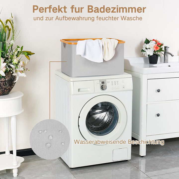 efluky Faltbarer Wäschekorb 60L , Bambus Stoff Faltbarer Storage Basket, Aufbewahrung Klappbar Wäsch