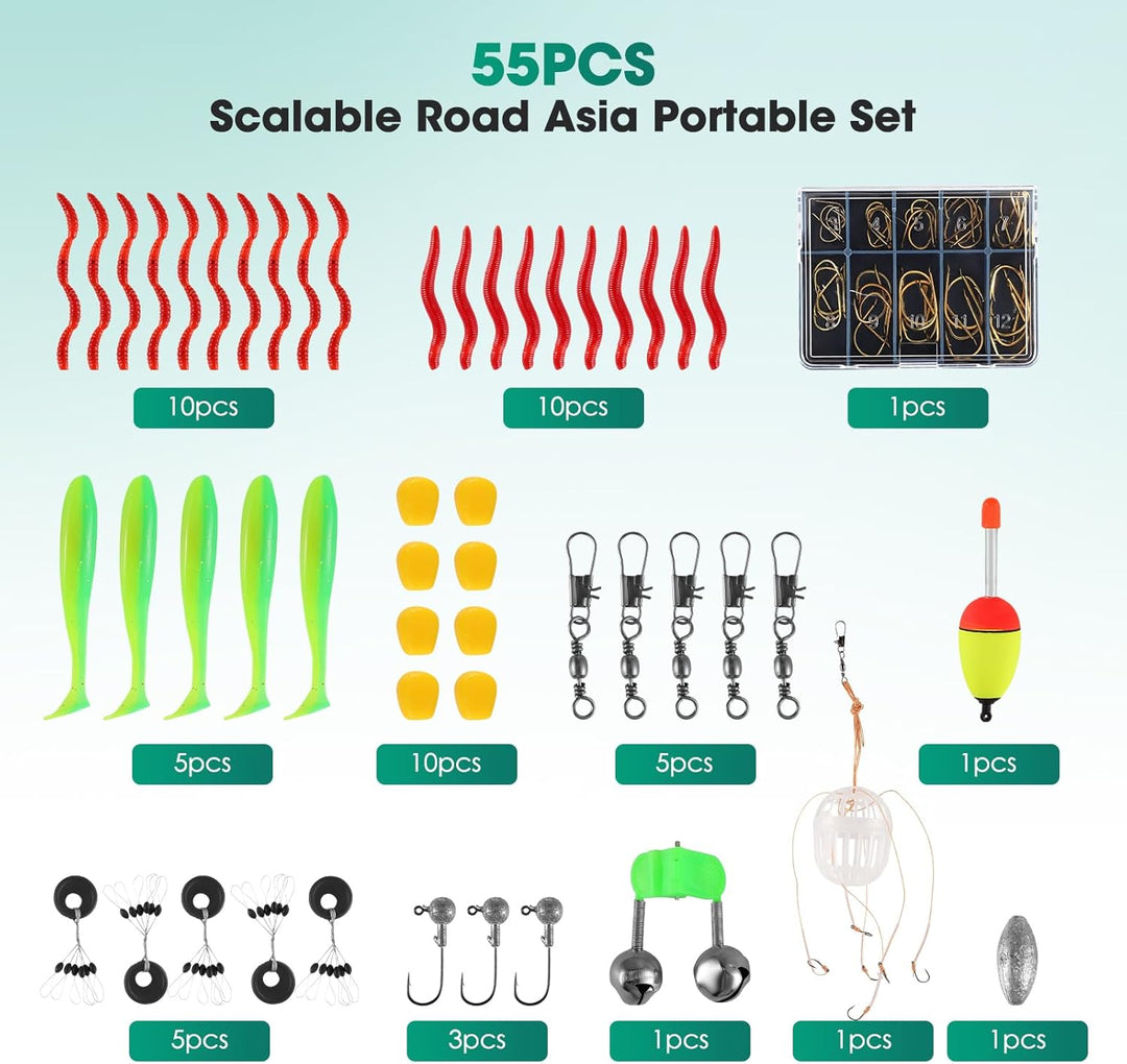 Angelset für Kinder, 3-10 Jahren Angelrute Set Kinder mit Angelrolle und Köder Set, 1.8m Kinderangel