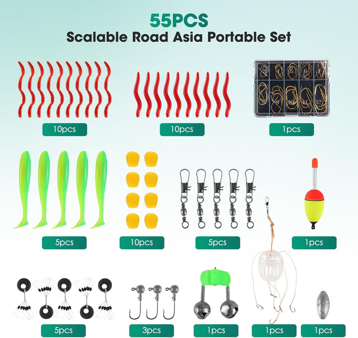 Angelset für Kinder, 3-10 Jahren Angelrute Set Kinder mit Angelrolle und Köder Set, 1.8m Kinderangel